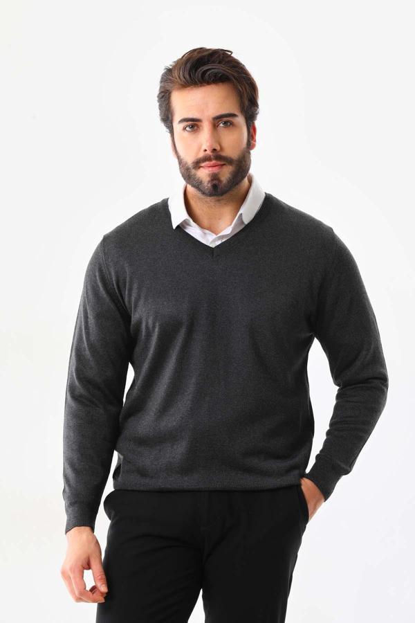 Günay Erkek V Yaka Yün Kazak 5000 Antrasit - Image 1