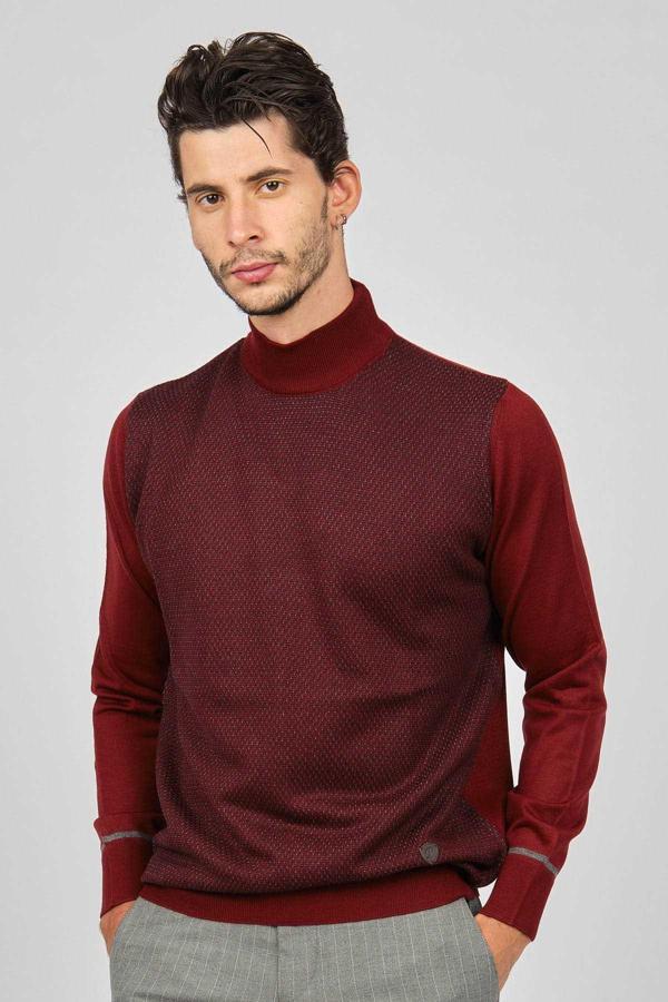 Pave Erkek Yarım Balıkçı Yaka Yün Kazak 4531200 Bordo - Image 1