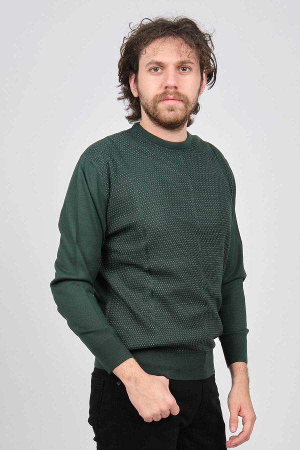 Pave Erkek Bisiklet Yaka Desenli Yün Kazak 4537063 Yeşil - Image 1