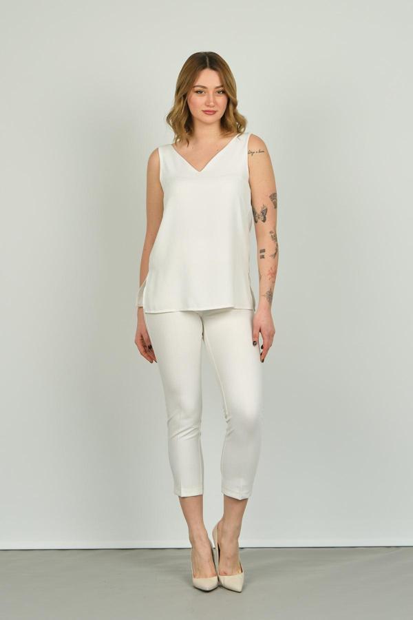 FA Pantolon Kadın Bilek Boy Dar Kalıp Pantolon 7410 Ekru - Image 1