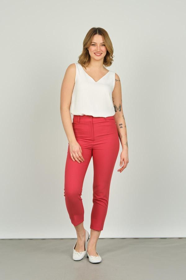 FA Pantolon Kadın Bilek Boy Dar Kalıp Pantolon 7410 Pembe - Image 1