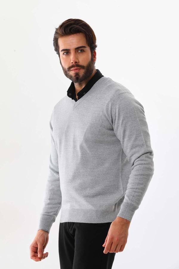 Günay Erkek V Yaka Yün Kazak 5000 Gri - Image 1