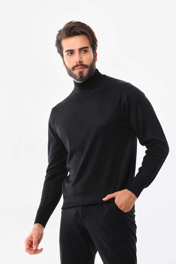 Günay Erkek Yarım Balıkçı Yaka Yün Kazak 6000 Siyah - Image 1