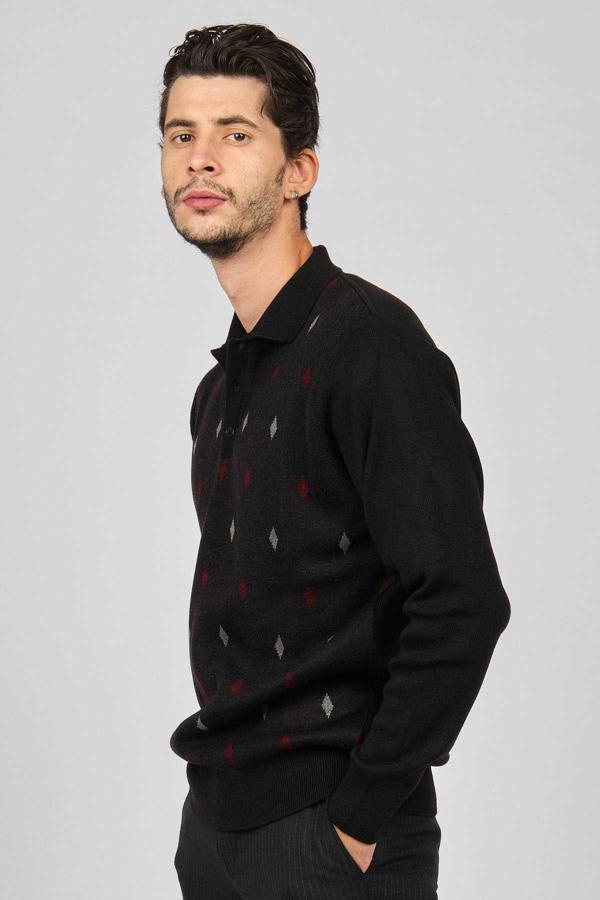 Pave Erkek Desenli Yünlü Kazak 4539094 Siyah - Image 1