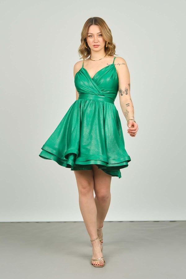 Saygın Kadın Askılı Eteği Kat Detaylı Mini Abiye Elbise 3509 Benetton - Image 1