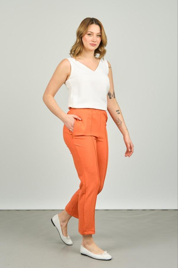 FA Pantolon Kadın Bilek Boy Önden Çizgi Dikişli Dar Kalıp Pantolon 6000 Oranj - Image 1