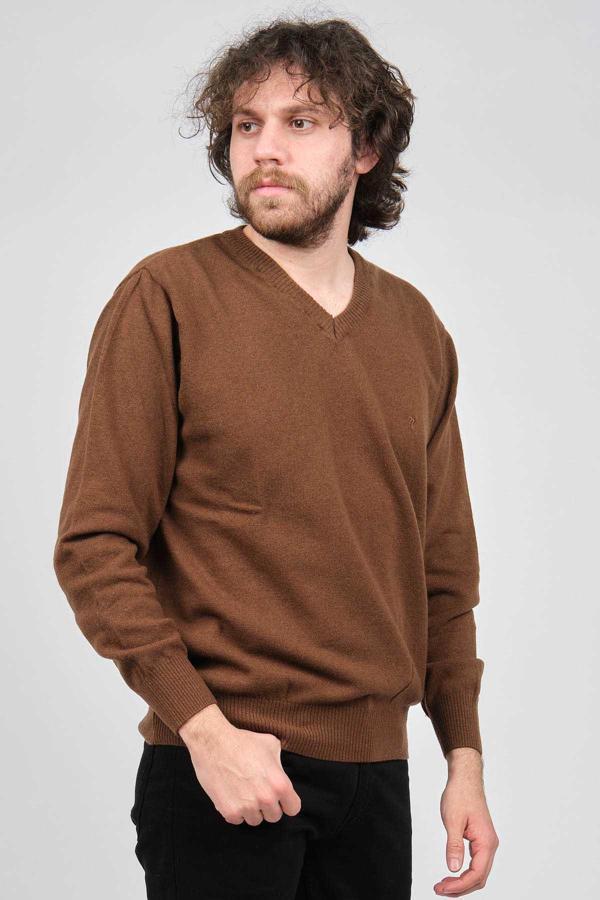 Neyir Erkek V Yaka Yün Kazak 1345902 Kahverengi - Image 1