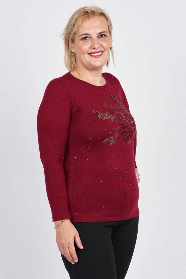 Flaş Triko Kadın Gül Nakış ve Taş İşlemeli Bluz 3320812 Bordo - Image 1