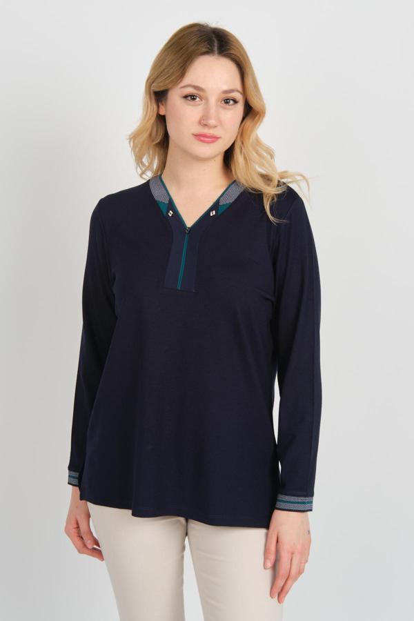 Detay Triko Kadın V Yaka ve Yakası Taş Detaylı Uzun Kollu Anne Bluz 5711 Laci - Yeşil - Image 1