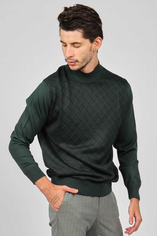 Pave Erkek Desenli Yün Kazak 4537190 Yeşil - Image 1