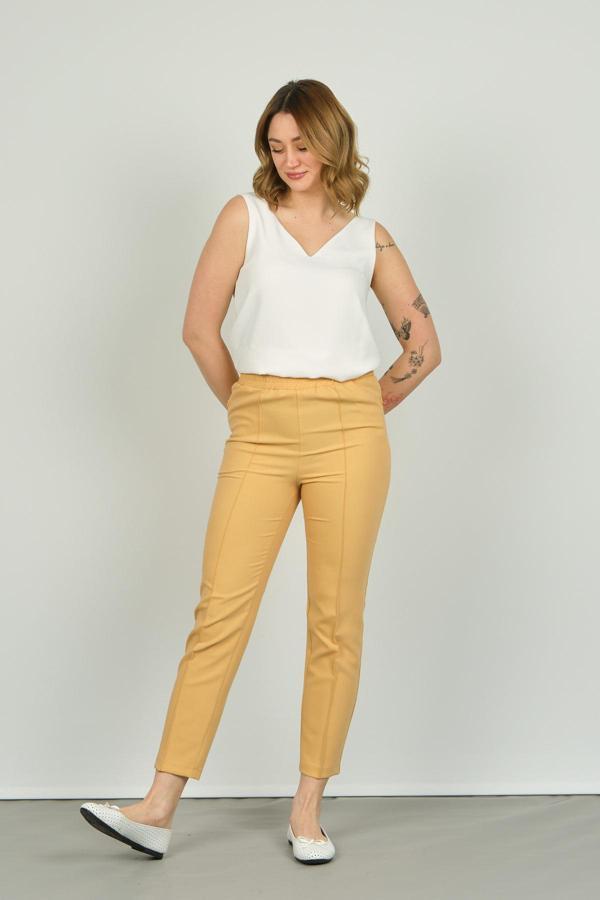 FA Pantolon Kadın Bilek Boy Önden Çizgi Dikişli Dar Kalıp Pantolon 6000 Sarı - Image 1