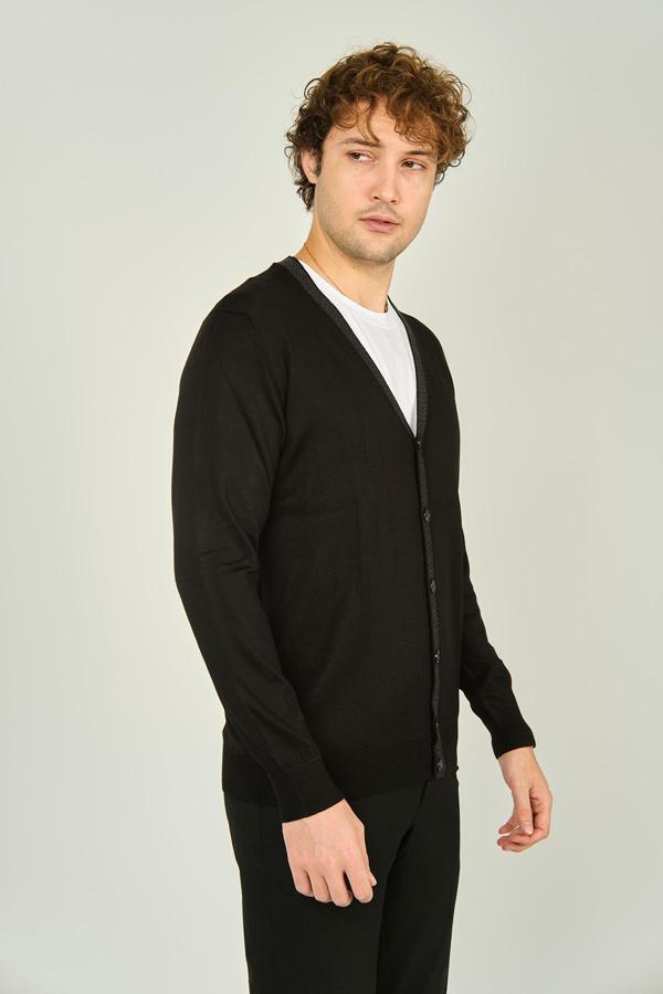 Ateş Triko Erkek Düğmeli V Yaka Yün Hırka 2010 Siyah - Image 1