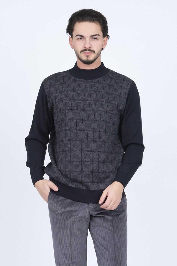 Ateş Triko Erkek Yarım Balıkçı Desenli Yün Kazak 6092524 Lacivert - Image 1