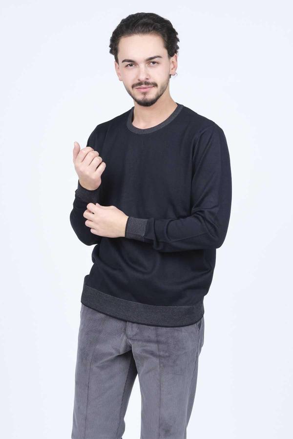 Ateş Triko Erkek Bisiklet Yaka Yün Kazak 6091905 Lacivert - Image 1