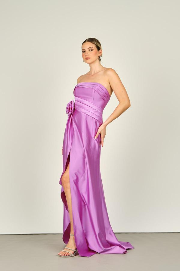 Degz Kadın Straplez Anvelop Saten Abiye Elbise 55514 Eflatun - Image 1