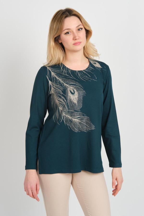 Detay Triko Kadın Taş İşlemeli ve Desenli Bisiklet Yaka Uzun Kol Anne Bluz 5721 Zümrüt - Image 1