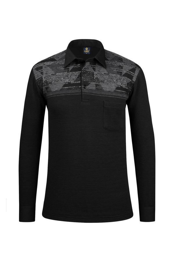 Çizgi Triko Erkek Uzun Kollu Desenli Gömlek Yaka Kol Manşetli Cepli Sweat 5026 Antrasit - Image 1