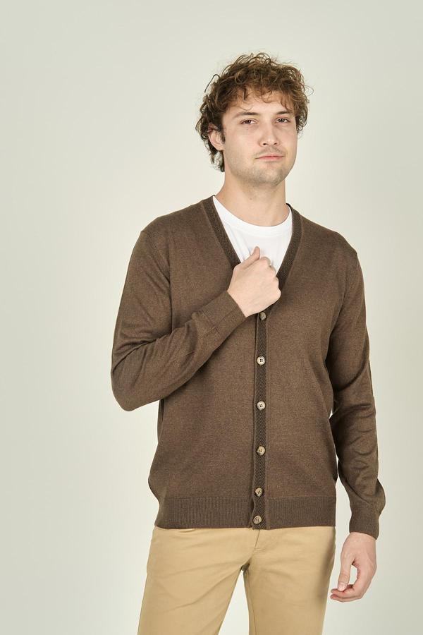 Ateş Triko Erkek Düğmeli V Yaka Yün Hırka 2010 Vizon - Image 1