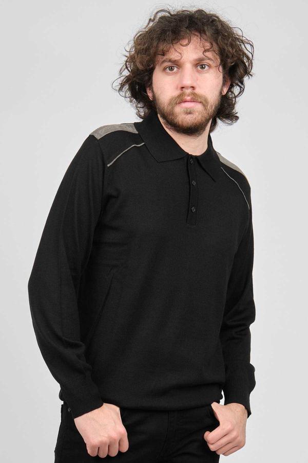 Mısırlı Erkek Omuz Detaylı Polo Yaka Yün Kazak 3869160 Siyah - Image 1