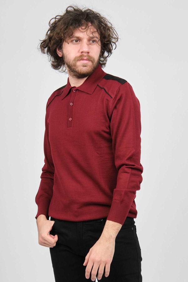 Mısırlı Erkek Omuz Detaylı Polo Yaka Yün Kazak 3869160 Bordo - Image 1