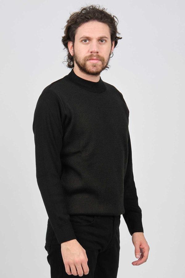 Çizgi Triko Erkek Yarım Balıkçı Yaka Desenli Kazak 42564214 Haki - Image 1