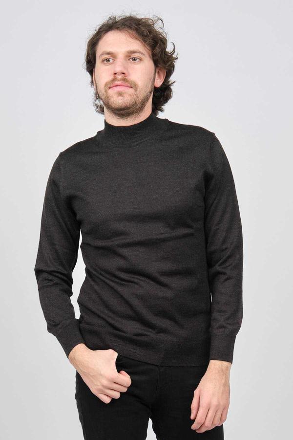 Ateş Triko Erkek Yarım Balıkçı Yaka Yün Kazak 6090154 Füme - Image 1