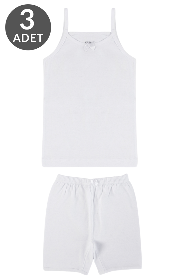 Tolin 3 Lü Paket %100 Pamuk Kız Çocuk Atlet Şort Takım 8425 - Image 1
