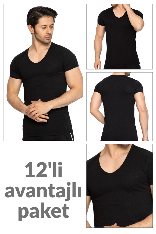 12 li Paket %100 Pamuk Erkek Süprem V Yaka Fanila 317 - Image 1