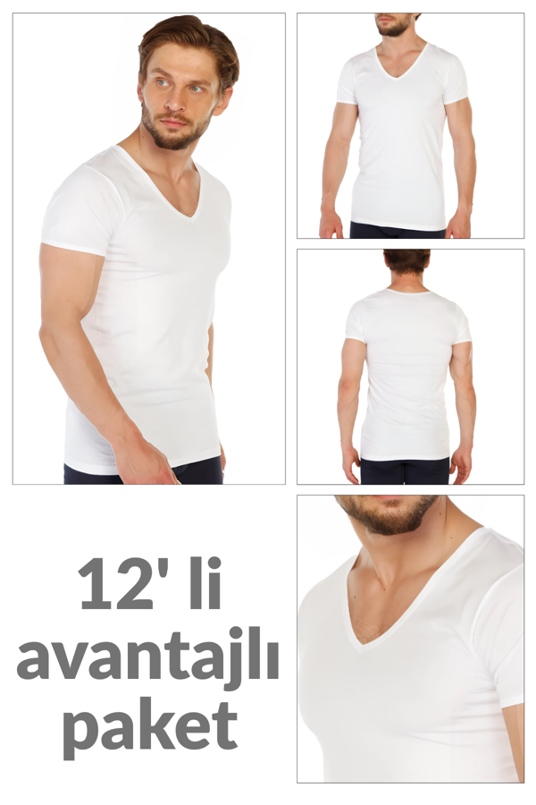 12 li Paket %100 Pamuk Erkek Süprem V Yaka Fanila 317 - Image 1