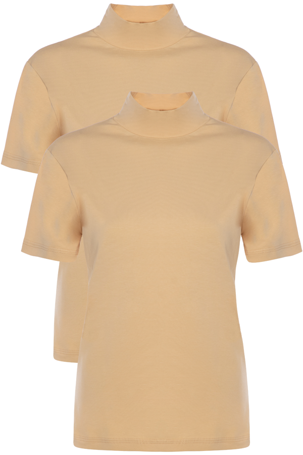 Kadın 2 li Paket Kısa Kollu Pamuklu Likralı Balıkçı Yaka 3257 - Image 1