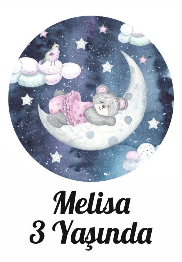 Ayda Uyuyan Ayı Temalı Doğum Günü Afişi - 50x70 Cm - Image 1