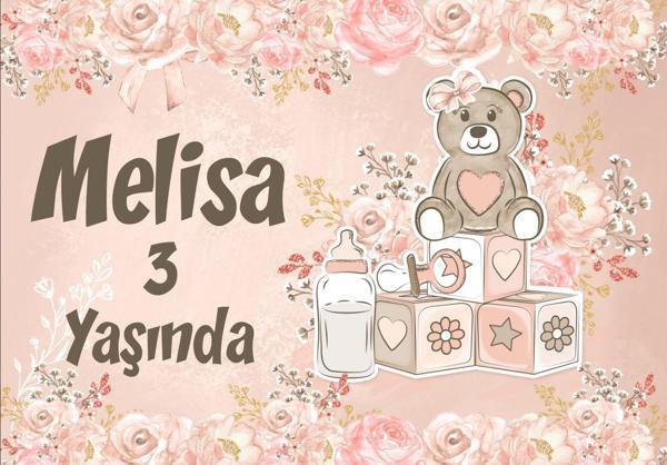 Pembe Ayıcık Temalı Doğum Günü Afişi - 100x150 Cm - Image 1