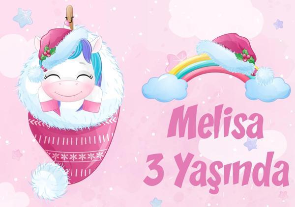 Pembe Univorn Doğum Günü Afişi - 50x70 Cm - Image 1