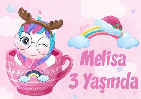 Pembe Univorn Doğum Günü Afişi - 100x150 Cm - Image 1