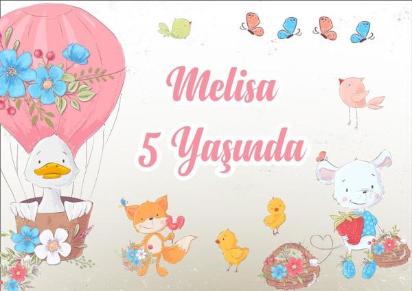 Sevimli Hayvanlar ve Balon Temalı Doğum Günü Afişi - 70x100 Cm - Image 1