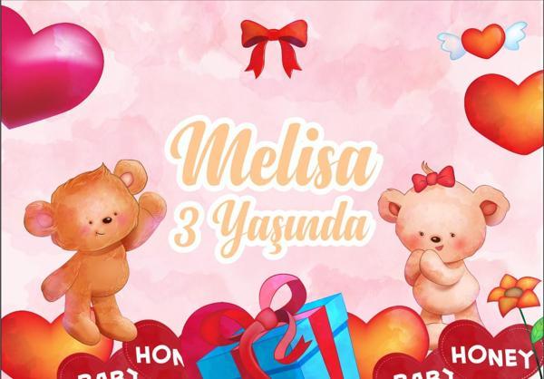 Kalpli Sevimli Ayıcıklar Temalı Doğum Günü Afişi - 50x70 Cm - Image 1