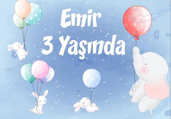 Balon ve Filler Doğum Günü Afişi - 50x70 Cm - Image 1