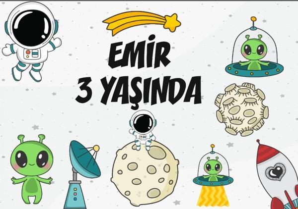 Uzay Temalı Doğum Günü Afişi - 70x100 Cm - Image 1