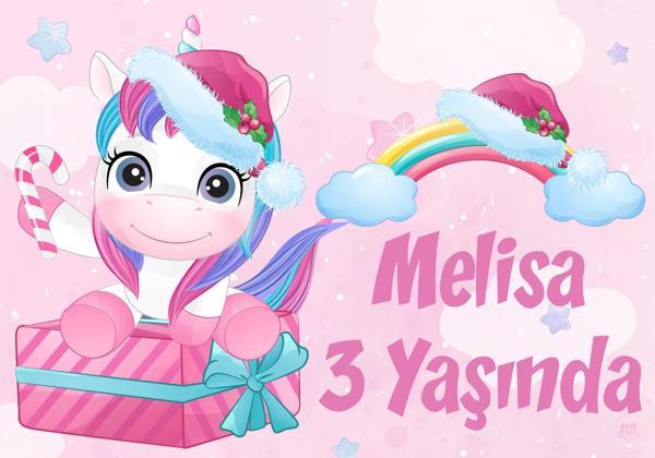 Pembe Univorn Doğum Günü Afişi - 50x70 Cm - Image 1