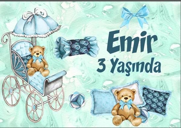Mavi Ayıcık Temalı Doğum Günü Afişi - 70x100 Cm - Image 1
