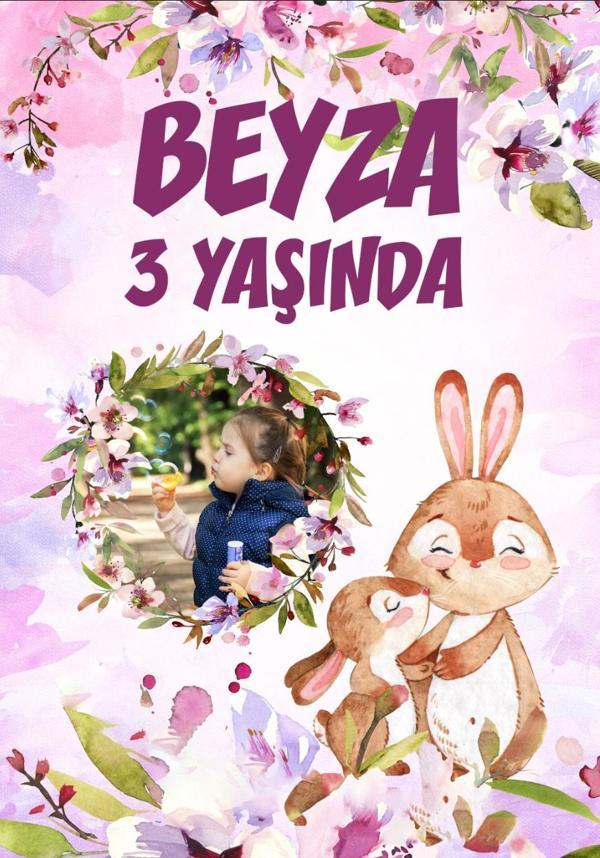 Tavşan Temalı Doğum Günü Afişi - 70x100 Cm - Image 1