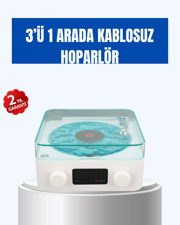 Retro Tasarımlı Gece Lambalı Bluetooth Hoparlör – Saat ve Pil Göstergeli - Image 1