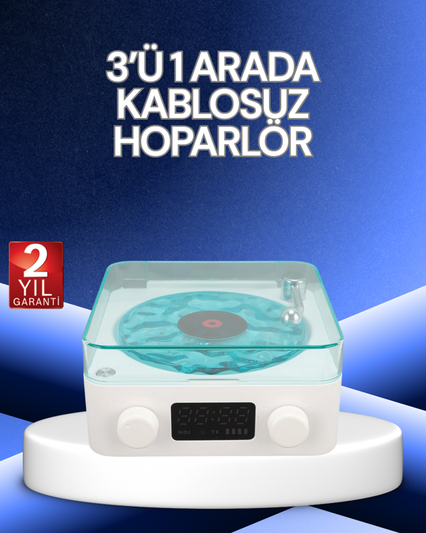 3-1 Kablosuz Bluetooth Hoparlör – Gece Lambalı, Saatli, Retro Tasarım - Image 1