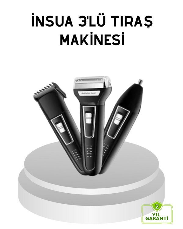 İnsua 3 Başlıklı Profesyonel Tıraş Makinesi – Sıfır Kesim, Hassas Başlık, Güçlü Motor - Image 1