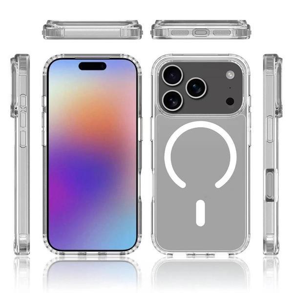 Apple iPhone 17 Pro Max Kılıf M-safe Şarj Özellikli Şeffaf Sert PC Redclick Embos Kapak - Image 1