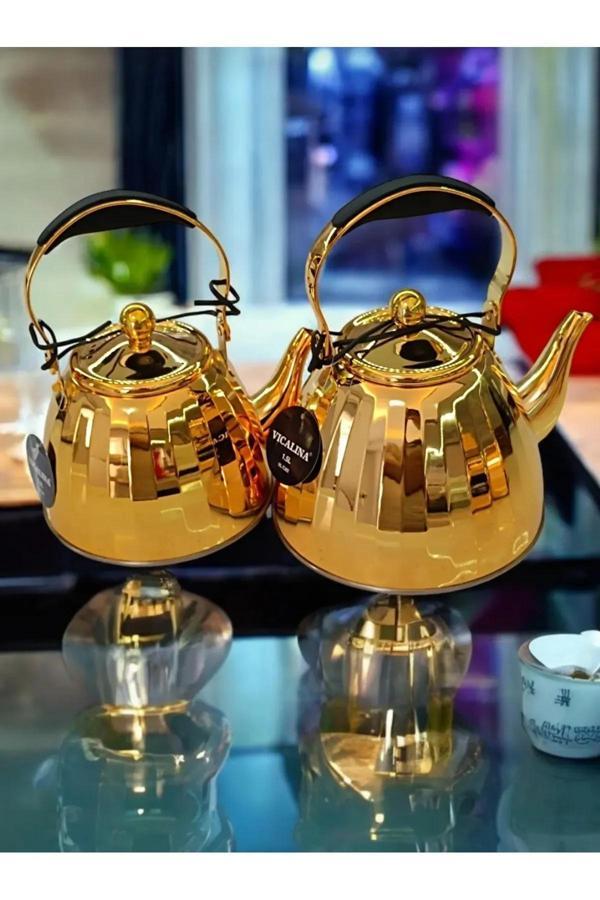 Vera Hediye Çaydanlık Set 3 +2 Litre Paslanmaz Çelik Çaydanlık &Ocak Üstü Isıtıcı Ithal - Image 1