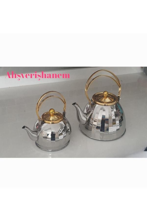 Alışveriş Hanem 2Li Lüks Alman Süzgeçli Gold Kulplu Çaydanlık Ve Demlik Set - Image 1