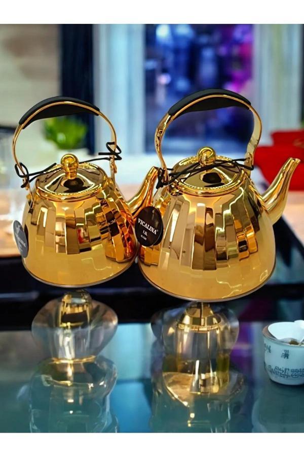 Çay Mekanı Vıcalına Çaydanlık Set 3 1 Model Alman Markası Paslanmaz Çelik Çaydanlık &Ocak Üstü Isıtıcı Ithal - Image 1