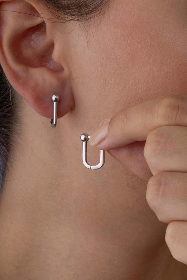 Gümüş Pazarım Oval Toplu İtalyan 925 Ayar Gümüş Küpe - Image 1