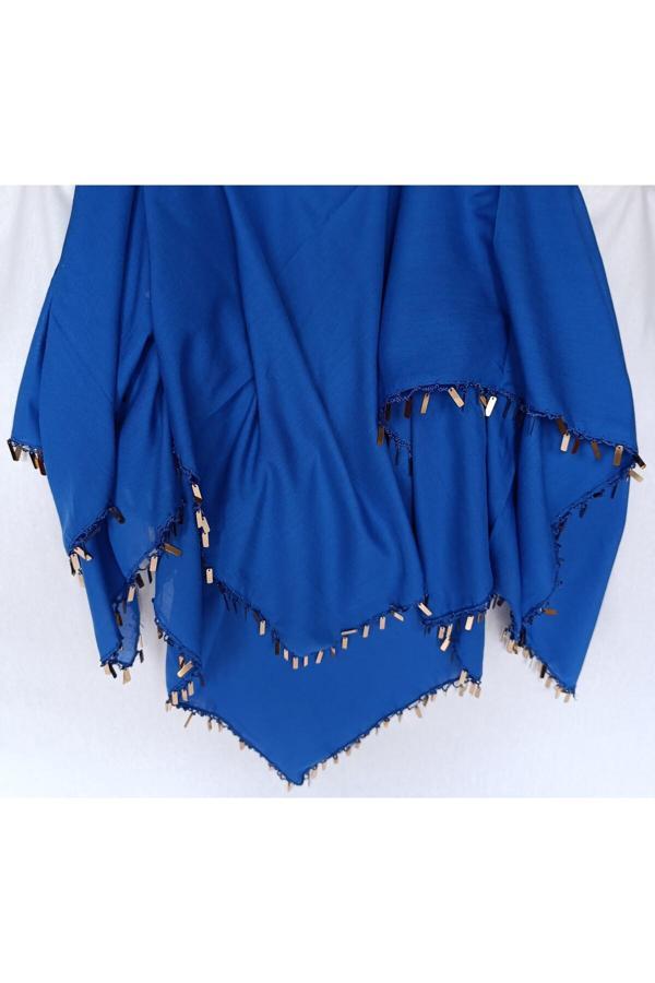 Bircan Hediyelik Pullu Tığ Oyası Parlement Mavisi Baş Örtüsü Eşarp Namaz Bezi - Image 1